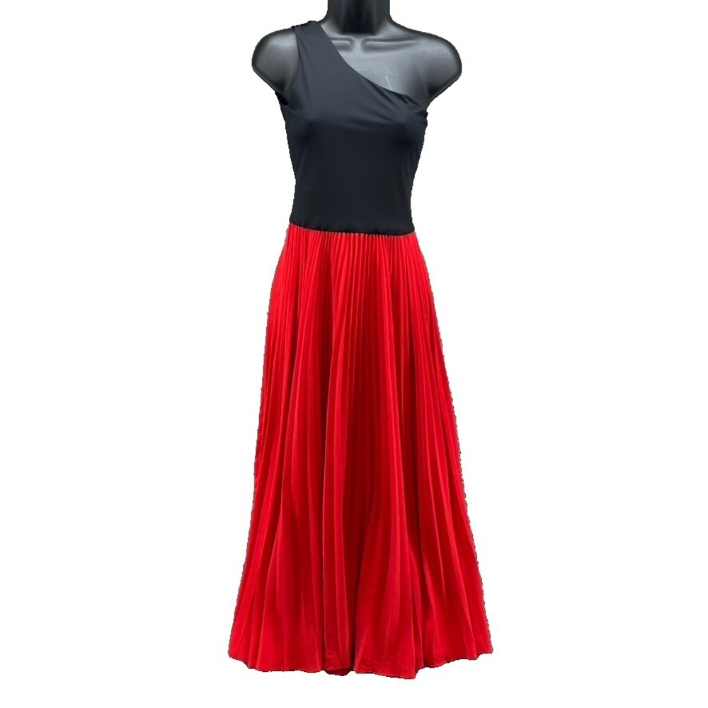 Alexis One Shoulder Fit and Flare Dress Womens Small Black Red Party Holiday